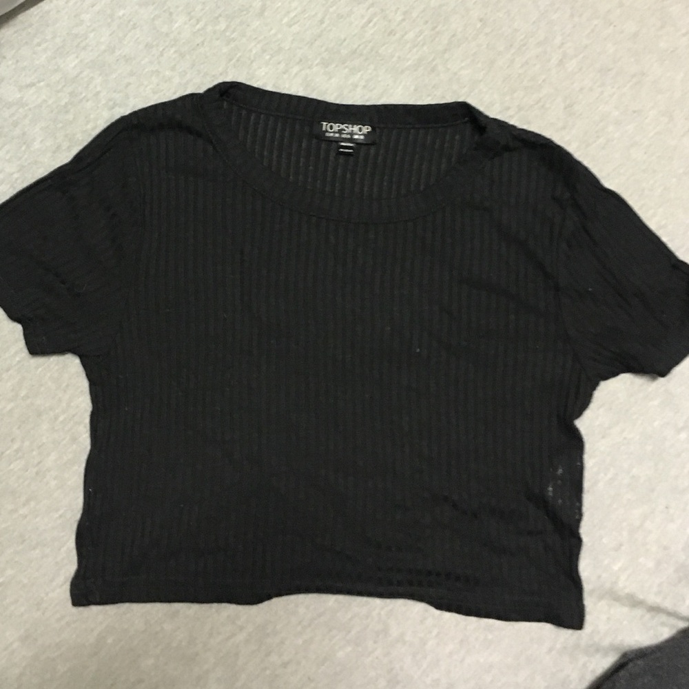 TOPSHOP black ribbed crop tee